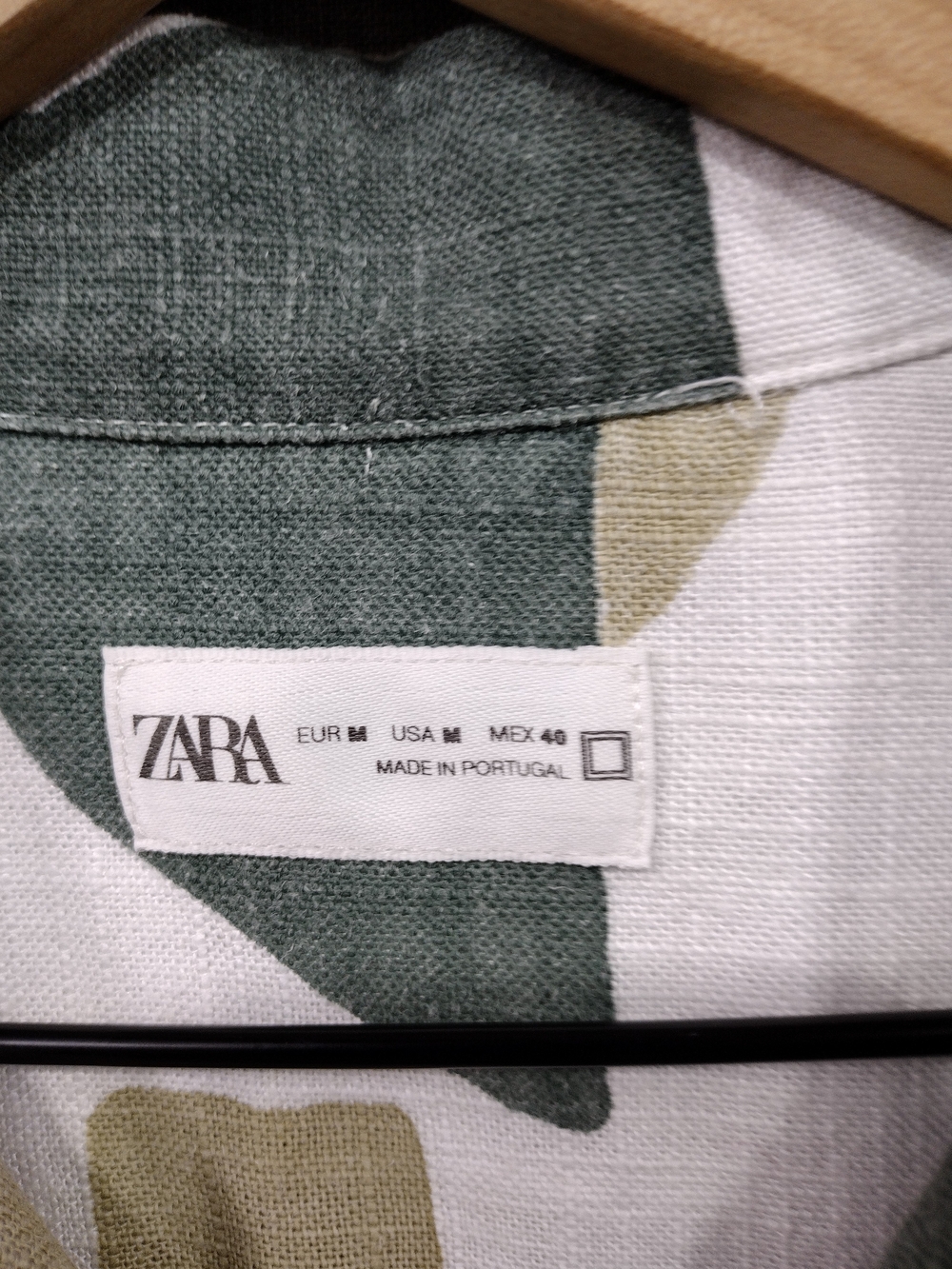 Zara Linen Olive & White Short Sleeve Button-Down Shirt Mens M Boho Retro 90s - Picture 8 of 10